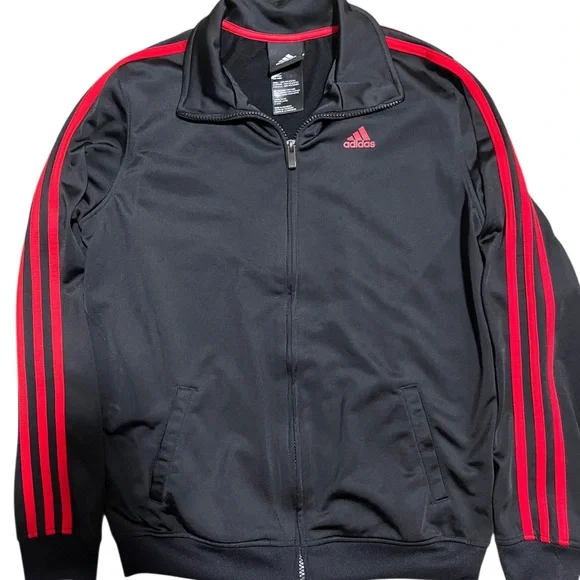 Adidas Kid’s Black Jacket with Red Stripes Size 14/16 - Picture 1 of 5